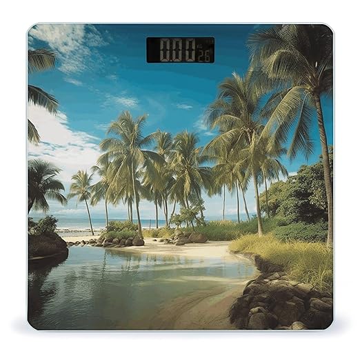 Tropical Coconut Trees Beach Smart Scale for Body Weight Accurate Bathroom Scale with LED Display Digital Weight Scales Weighing Machine High Precision Scales for Bath Home