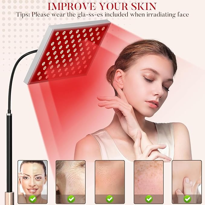 Red Light Therapy for Body: Infrared Light Therapy Panel Lamp with Stand 660nm Deep Red and 850nm Near Infrared LED Device at Home for Face and Body (Gooseneck Telescopic Model)