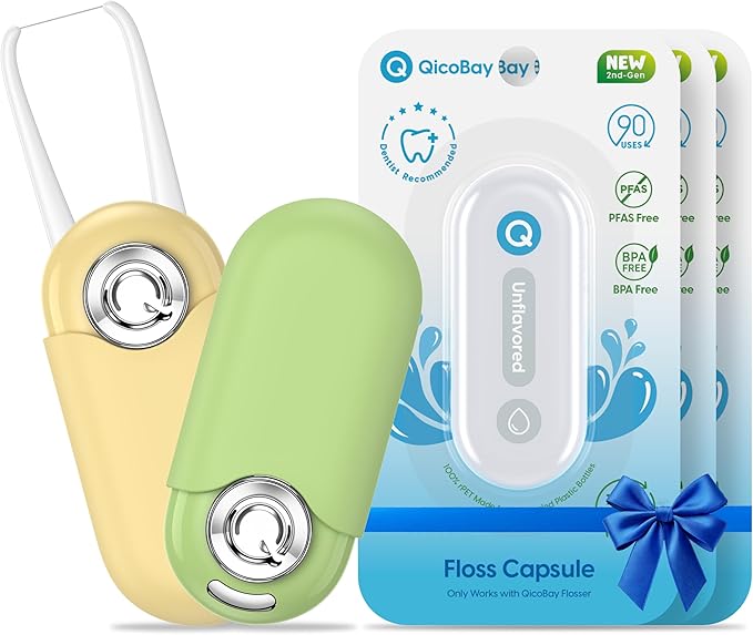 UpFlosser C1S Value Color Duo Bundle 2 UpFlosser C1S + 3 Extra Unflavored Floss Capsules Reusable Auto-Restringing Flosser for Quick &amp Deep Clean (Reef Green + Sand Yellow)