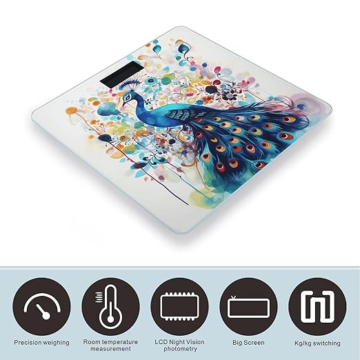 Color Peacock Weight Scale for Body Weight Digital Bathroom Scale High Capacity Accurate Digital Weighing Scales and Easy-to-Read on Backlit LCD Display Scales