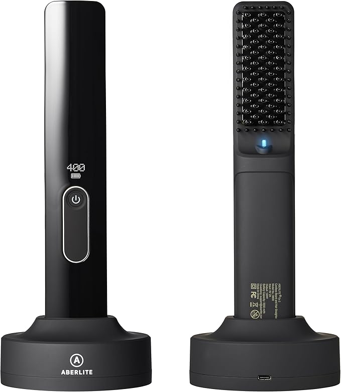 Aberlite Go 2 - Cordless Beard &amp Hair Straightener - Pain-Free Anti-Scald Comb Tooth - Advanced Ionic Conditioning - Wireless Straightener Heated Brush Comb- for All Beard Types