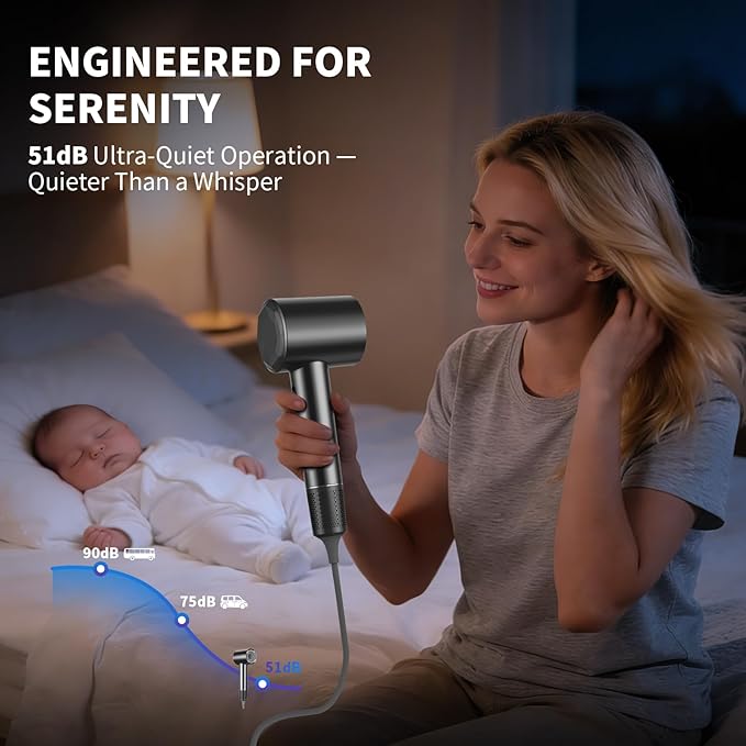 VTT Hair Dryer 150000 RPM High Speed Blow Dryer with Intelligent Temperature Control Magnetic Nozzle Fast-Drying Low Noise Hair Blow Dryer for Men and Women for Curly Hair for Home Travel Salon