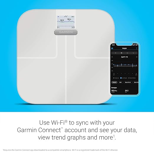 Garmin Index S2 Smart Scale with Wireless Connectivity Measure Body Fat Muscle Bone Mass Body Water% and More White (010-02294-03) (Renewed)