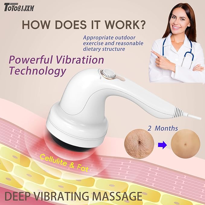Handheld Cellulite Massager Body Sculpting Machine Lymphatic Drainage Massager Stomach Massager with Lipo Roller for Belly Fat Electric Vibrating Massage wand for Butt Waist Leg Arms Used at home.