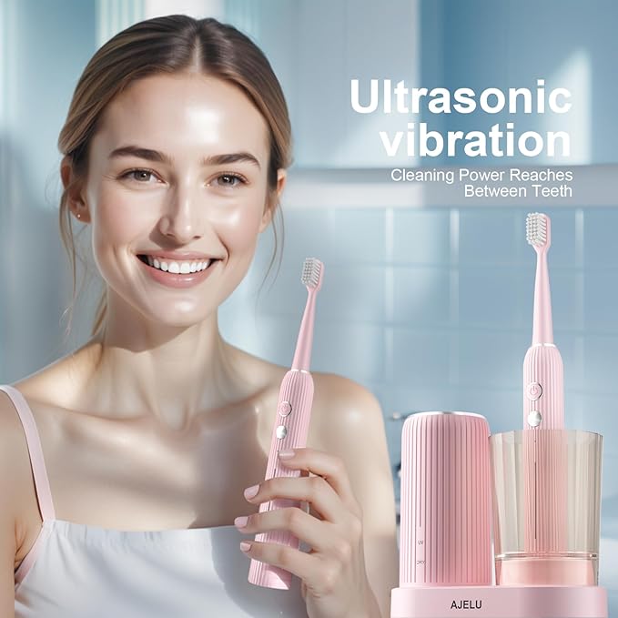 Electric Toothbrush Set for Women with UV Light Drying Holder 8 Brush Heads Smart Timer USB Rechargeable – Soft Pink Edition