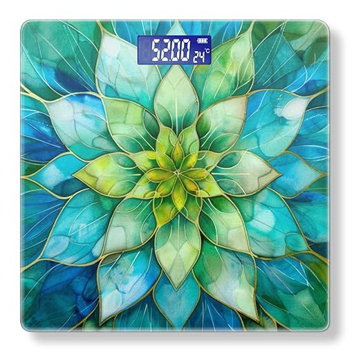 Digital Scale for Body Weight Highly Precision Bathroom Weight Scale 400 lbs with Backlit Display Personalized Scale for Home-Beautiful Watercolor Painting of Turquoise and Green Flower
