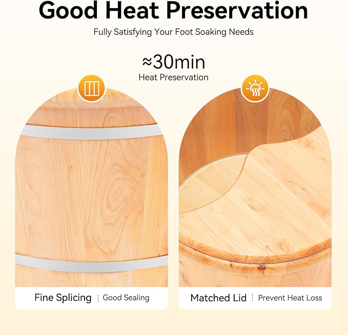 Wood Foot Bath with Lid &amp Massage Roller 15 Inches Solid Wood Handmade Wooden Cedar Soaking Tub Foot Basin for Seniors and Home Spa Experience