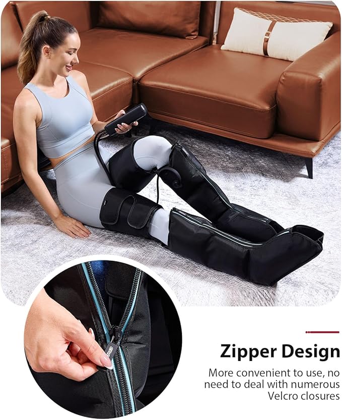 CINCOM Leg Massager for Circulation and Pain Relief Air Compression 3 in 1 Leg Massager for Foot Calf &amp Thigh Leg Compression Boots for Recovery Edema RLS Relief