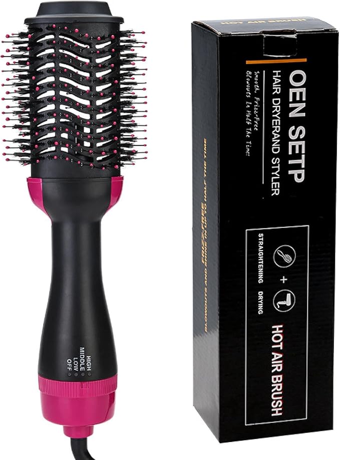 muhm 2-in-1 Long-Hair Curling Iron Wet and Dry Fluffy Hair Brush Multi-Function Heat Protection Comb for Straight Hair and Curls Black