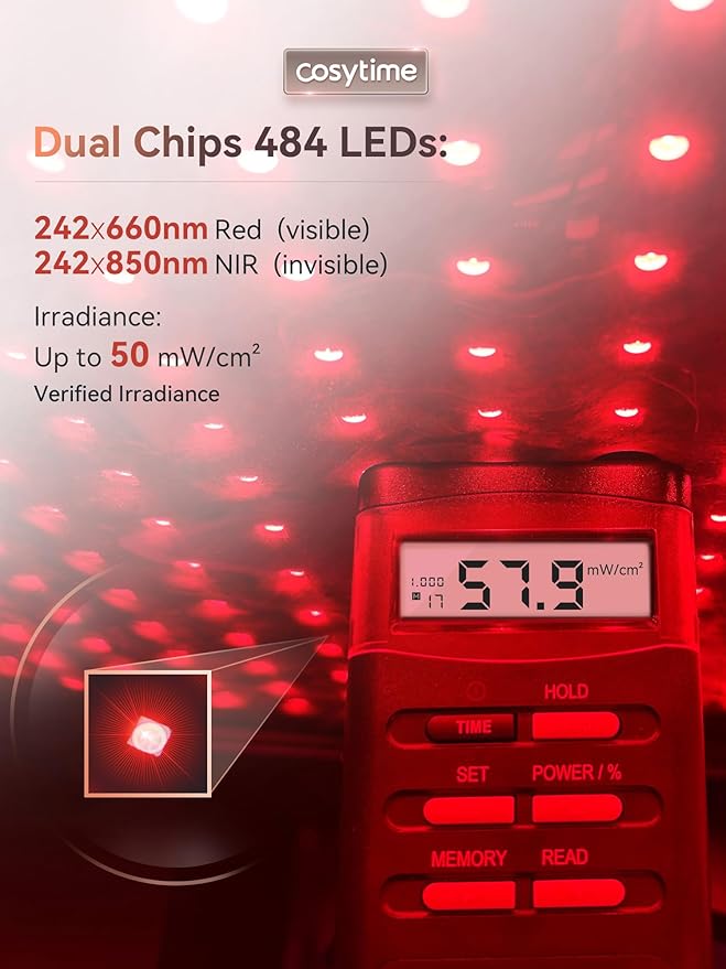 24 x 13 Red Light Therapy Pad for Body with Portable Power Bank - 660nm Red &amp 850nm Near Infrared NIR Dual-Chip 484 LEDs Therapy Mat 50 mW/cm² Irradiance