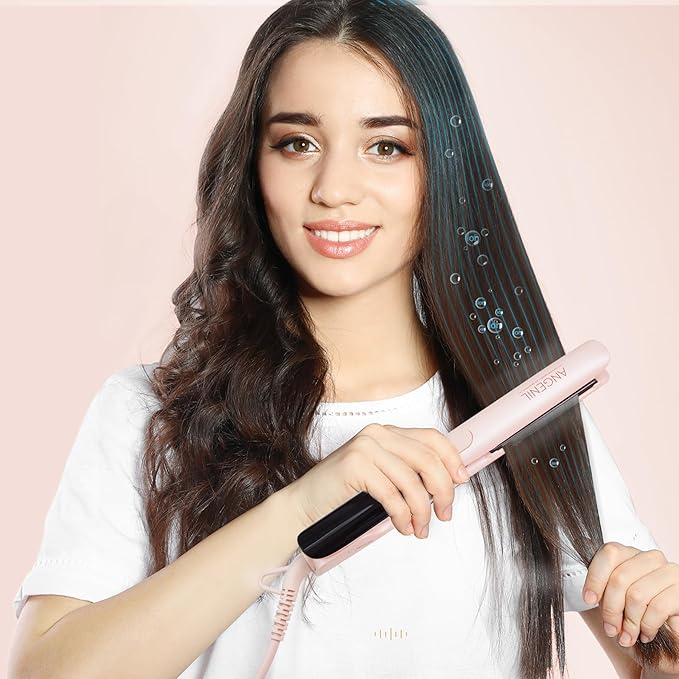 ANGENIL Pro Titanium Flat Iron Hair Straightener and Curler Anti-Scald Dual Voltage with Large Capacity Heat Resistant Travel Bag
