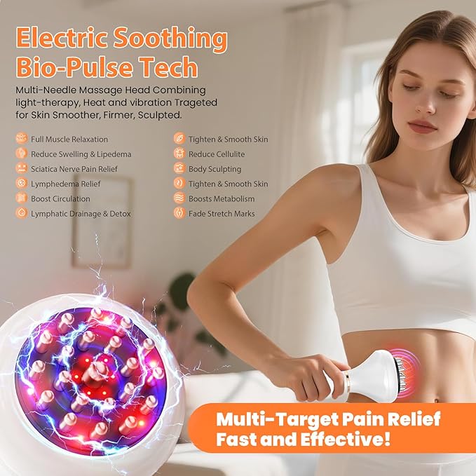 Lymphatic Drainage Massager Anti-Cellulite Massager For Body Cellulite and Thigh &amp Belly Stretch Marks Reduction Handheld Massage tools for lymphedema &amp lipedema Sciatica Nerve pain relief