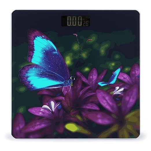 Blue Purple Flower Butterfly Bathroom ScaleHighly Accurate Digital Weighing Machine for People Bright LED Display Weight Scale for The Aldult Home Use