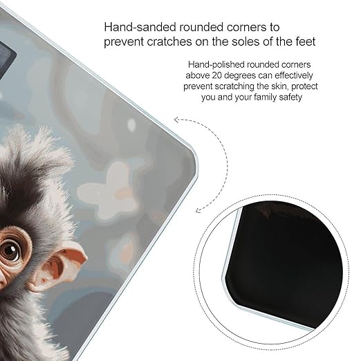 Cute Monkey Bathroom Scale for Body Weight Bathroom Digital Electronic Weighing Scale with Back Lit LED Display Sturdy Tempered Glass Weight Watchers Scales 400lb