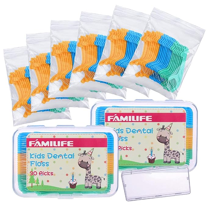 FAMILIFE Floss Picks Mint Dental Floss Picks with 4 Travel Handy Cases 240 Count Flossers and 204 Picks Kid's Dental Floss Picks Fluoride Free