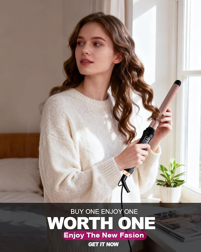 Curling Wand 1 InchCurling Iron Long Barrel Professional for Long HairClamp Free Curling Wand for Quick Styling.