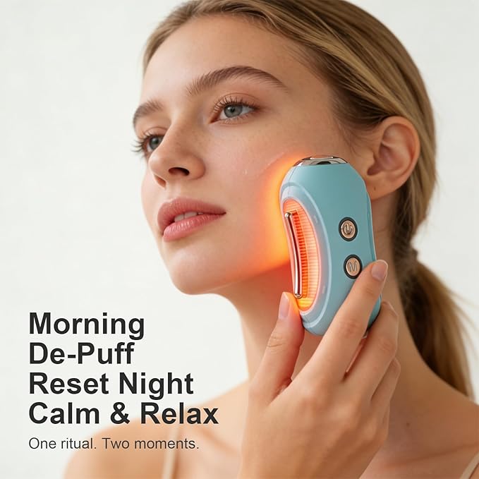 Face Massager Tool with Red Light Therapy for Face Jade＆Rose Quartz Microcurrent Facial Device with Vibration＆7-Color LED Warm Heat Gua Sha Facial Tools for Lifting De-Puffing Lymphatic Drainage