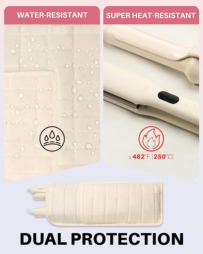 Hot Tools Travel Case with Heat Resistant Mat Pouch Large Hair Tool Organizer Bag for Curling Iron Flat Iron Hair Dryer Hot Air Brush Water Resistant Makeup Bag Gift for Women Beige