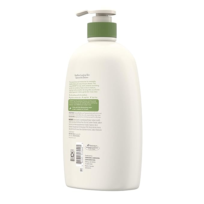 Aveeno Daily Moisturizing Body Wash with Soothing Oat Creamy Shower Gel Soap-Free and Dye-Free Light Fragrance 33 fl. oz (Pack of 6)