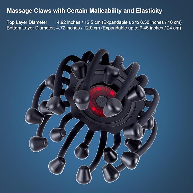 Electric Scalp Massager - Octopus Head Massager Stress Relax 20 Claw Multi-Configuration Array Vibrating Nodes 5 Modes Bluetooth Music Hair Scalp Relaxation Fatigue Relief