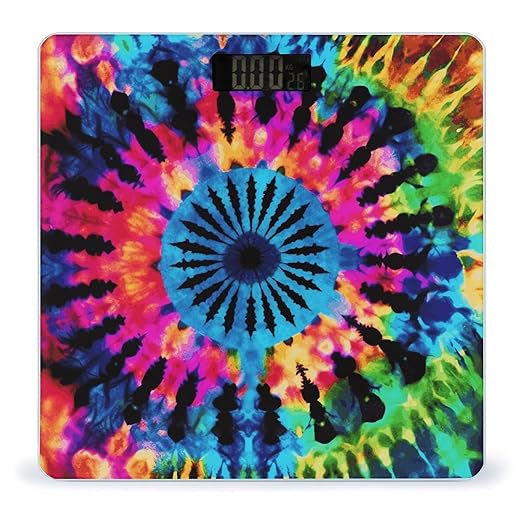 Exotic Tribe Tie Dye Style Scale for Body Weight High Precision Digital Weight Scales with LCD Display Anti-Slip Sturdy Slim Tempered Glass Bathroom Scale for Home Use