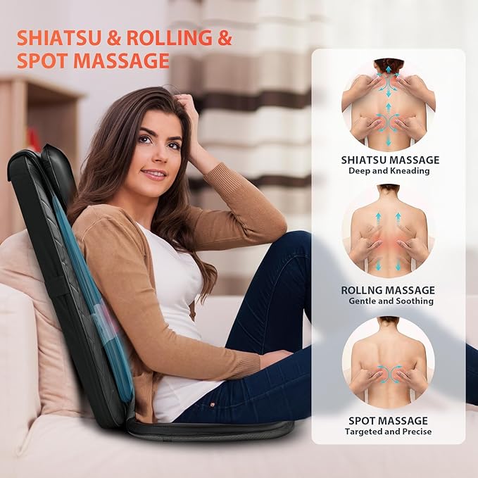 Back Massager for Pain Relief Deep Tissue - Shiatsu Back Massager with Heat for Chair Massage Chair Pad Back Support Inflatable Flap Chair Massage Seat Cushion Gifts for Men Dad