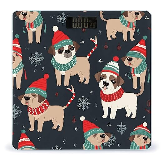 Merry Christmas DogScale for Body Weight with LCD High Precision Weighing Scales Fashion Sturdy Tempered Glass Weight Scales Easy-to-Read Digital Bathroom Scale for Daily 400lb