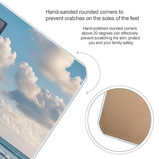 Sea Lighthouse Sandbeach Bathroom Scale for Body Weight Bathroom Weighing Scales with Back Lit LED Display Sturdy Tempered Glass Body Weight Bathroom Scale 400lb Weighing