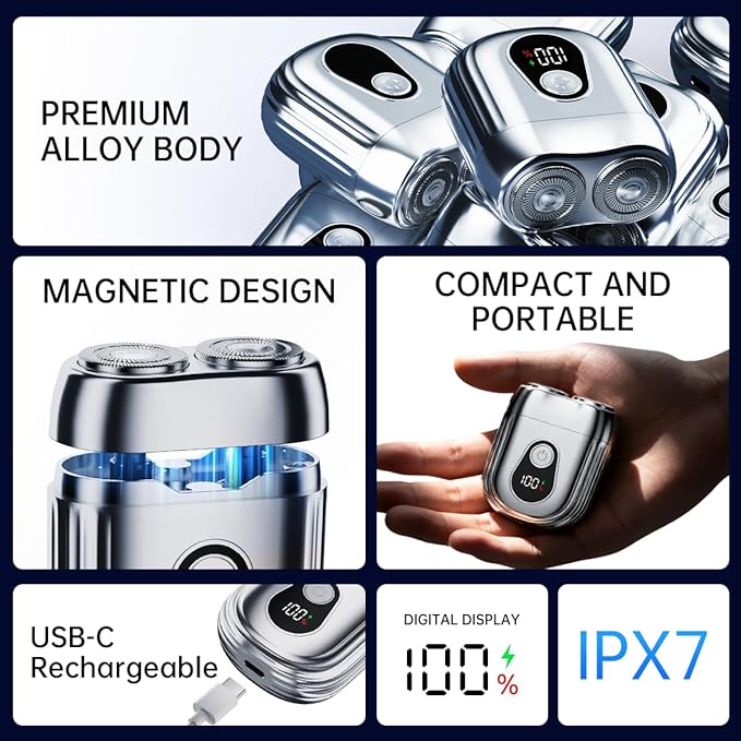 Portable Mini Electric Shaver for Men &amp Women – USB-C Rechargeable Waterproof Cordless Razor Compact Travel Face &amp Body Trimmer for Home &amp Business (Silver)