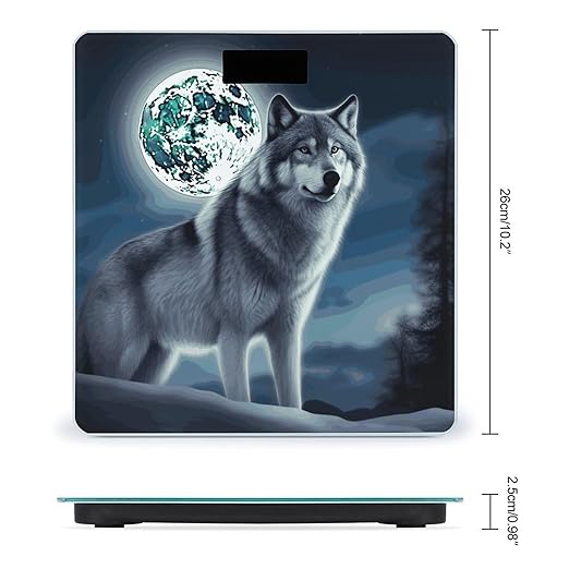 Wolf Under Moon Weight Scale Large Bathroom Scales Digital Weight with Bright LED Display Non Slip Automatic Weighing Scale Fashion Weighing Machine for Body