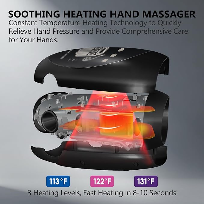 FSA Hand Massager with Heat and Compression for Arthritis Pain Relief with 5-Finger Individual Therapy Wrist Support Fits All Hand SizesRechargeable &amp Portable(Black)