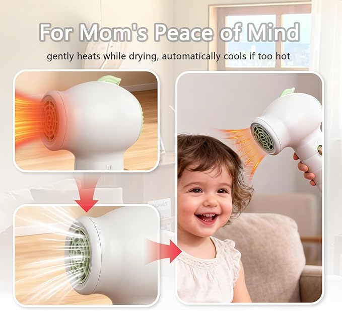 NUFR Cordless Hair Dryer for Kids Portable Low Heat Gentle Airflow Handheld Cute Mini Blow Dryer with Charging Base for Hair Body Delicate Skin USB Rechargeable Small Home Travel Hair Dryer