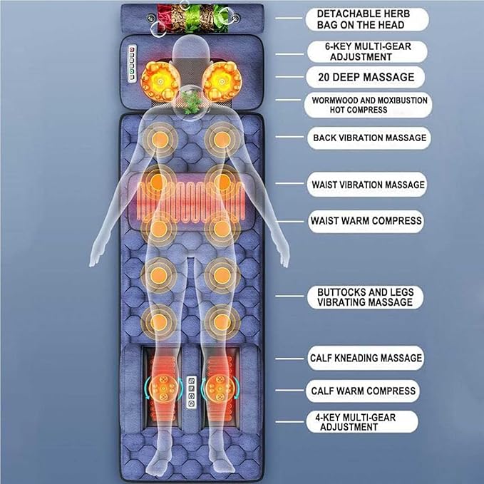 Memory Foam Vibrating Massage Mattress PadFull Body Massager for Back Lumbar Leg Muscle RelaxationFull Body Massage Mat with Heat 10 Vibrating NodesFoldable