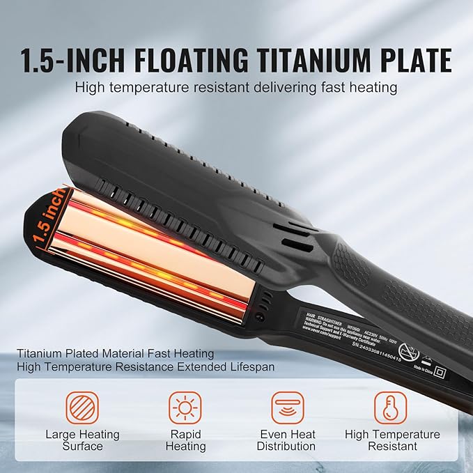 Happybuy Titanium Hair Straightener - Your Ideal Styling Companion! This 1.5 - inch Straightener Features Infrared Heating an LCD Display and 19 Temperature Options from 210°F - 450°F.