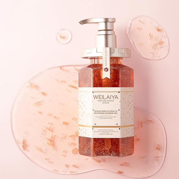 Weilaiya Damask Grand Rose Extract Shower Gel – 450mL / 15.2 fl oz – Moisturizing Body Wash with Natural Rose Essence – Gentle Hydrating Aromatherapy Cleanser for All Skin Types