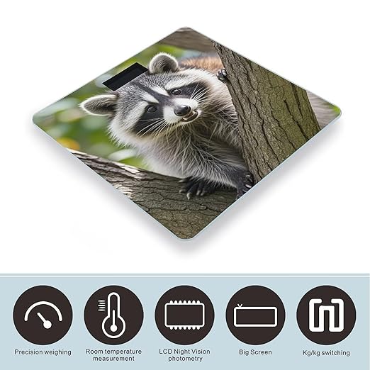 Raccoon Scale for Body Weight Highly Accurate Digital Bathroom Body Scale Digital Bathroom Scales for People Anti-Slip Large LCD Display Smart Scales