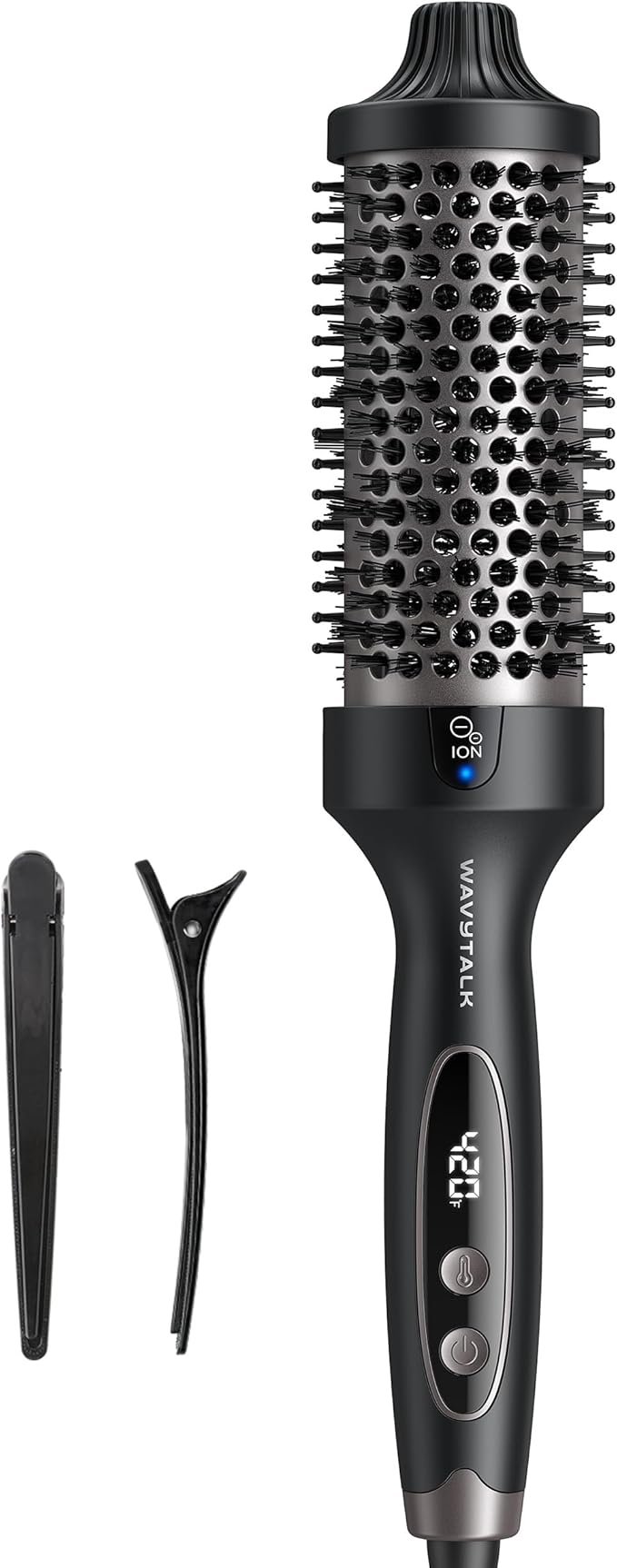 Wavytalk Thermal Brush Blowout Boost Grande 1.77 Inch Heated Round Brush for Long Hair Tourmaline Ceramic Negative Ion Technology Reduce Hair Damage Dual Voltage Black