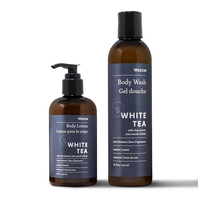 Westin White Tea Aloe Body Wash &amp Body Lotion Set - Nourishing &amp Hydrating - Hotel Spa Collection - Exclusive White Tea Scent - 8oz Bottles