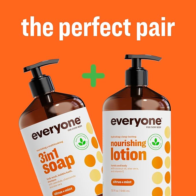 Everyone 3-in-1 Soap Body Wash Bubble Bath Shampoo 32 Ounce (Pack of 2) Citrus and Mint made with Essential Oils for Men and Women