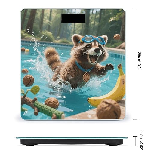 Raccoon Pool Dash Weight Scale Cute Bathroom Scale for Body Highly Accurate Digital Weighing Machine for People Compact LCD Display Scales with Sturdy Toughened Glass Scales