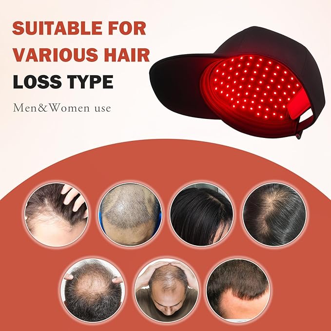 LLLT Laser Hair Growth Cap for Thinning Hair 650nm Red Light Therapy Hair Regrowth Treatment Full Scalp Coverage Hands-Free &amp Rechargeable Hair Loss Solution for Men &amp Women Black