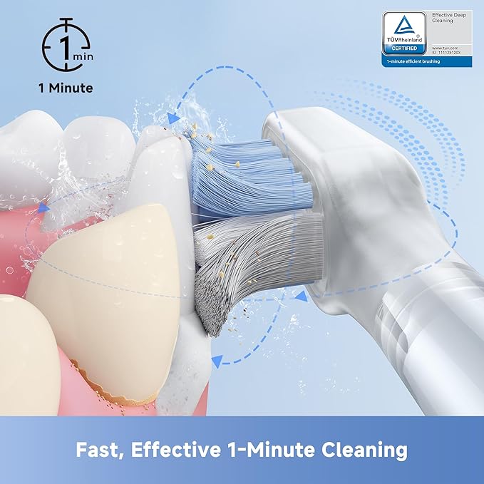 Mova Fresh Pro Electric Toothbrush with App 3DClean Rechargeable Electric Power Toothbrush for Adults 2 Brush Heads &amp Travel Case 3-in-1 Replacement Brush Head with Holder Matte Silver
