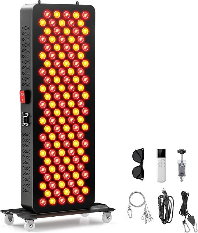 Red Light Therapy - Upgraded 4-CORE LED Chips Red Infrared Light Device 120 LEDs with 3 Modes Timer &amp Rolling Base 660nm/850nm Near Infrared Light for Face &amp Body Care (21.81in)
