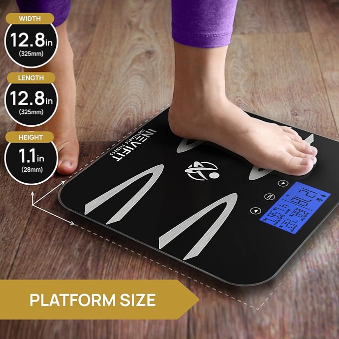 INEVIFIT Body-Analyzer Scale Highly Accurate Digital Bathroom Body Composition Analyzer Measures Weight Body Fat Water Muscle BMI Visceral Levels &amp Bone Mass for 10 Users. Includes Batterie