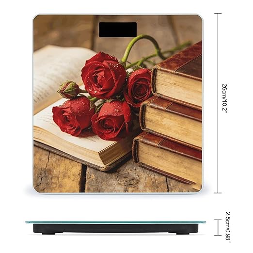 Books and Roses Weight ScaleClear LED Display Bathroom Digital Weighing ScaleTempered Glass Digital Bathroom Scale for Body Weight Capacity Up to 400 Lbs