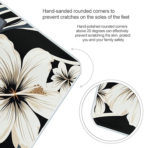 Digital Bathroom Scale for Body Weight Scale with Bright LCD Display High Accuracy Step-On Technology Auto On/Off Black and White Hawaiian Flowers Digital Scales 400 Lbs /180kg