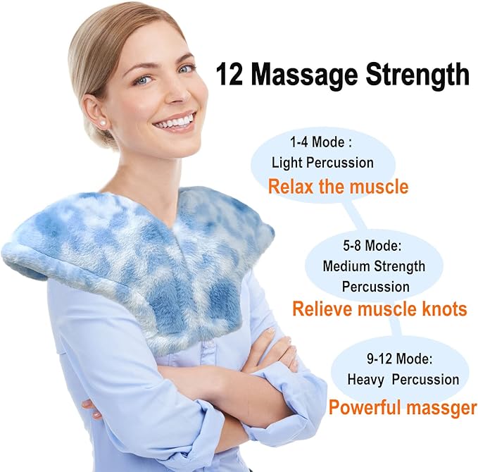 Heating Pad with Massager for Upper Back and ShoulderLarge Massage Heated Wrap for Back Pain Relief12 Percussion Massage Mode 3 in 1 Weighted Massage Electric Heated Pad