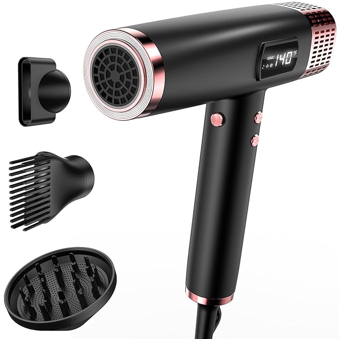 Dual Voltage Ionic Hair Dryer with Diffuser - 1875W High-Speed Blow Dryer for Women Fast Drying No Heat Damage Low Noise Lightweight European Travel 110V-120V/220V-240V Gifts for Women