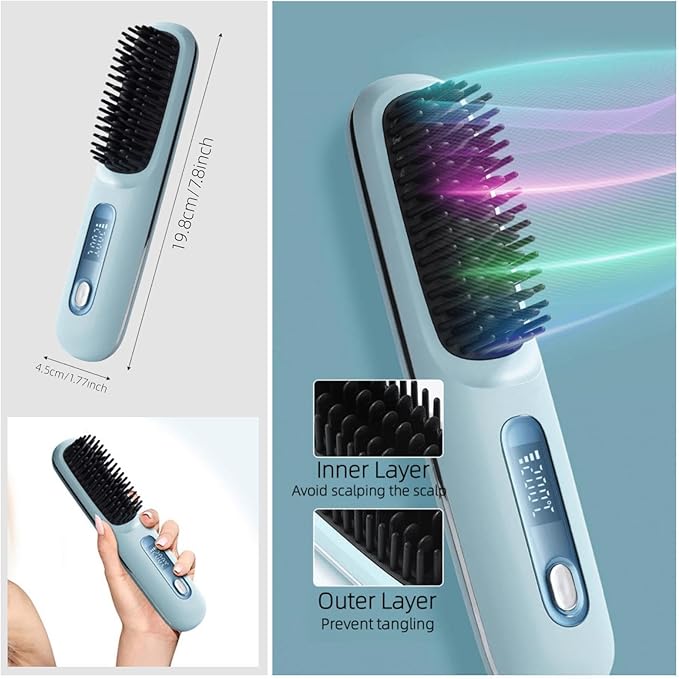 Protable Straightener Hair Brush Comb Fast Heating Hair Brush Anion Hair Straightener Comb for Travel Home Temperature Display