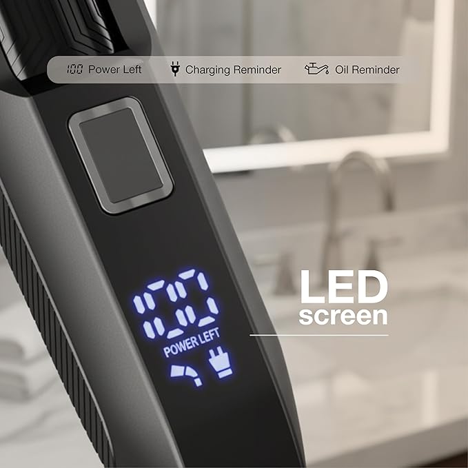 Oty Beard Trimmer for Men Adjustable - Waterproof Cordless Hair Clippers with 20-Length Dial Stainless Steel Blades LED Display &amp Travel Lock - Rechargeable Grooming Kit – Ideal Gift for Men